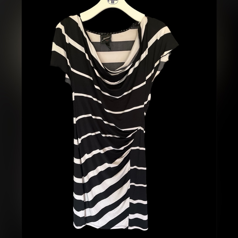 Women's Black/White Striped Cap Sleeve Dress